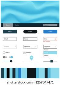 Dark BLUE vector web ui kit with lamp shapes. Modern gradient abstract illustration with bandy lines. Simple colorful design for websites.