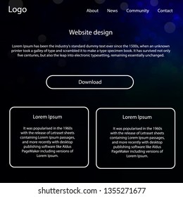 Dark BLUE vector web ui kit with nebula stars. Colorful Style guide with stars on abstract background. Beautiful layout for websites, landing pages.