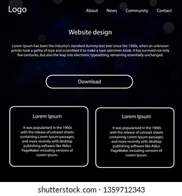 Dark BLUE vector web ui kit with nebula stars. Web ui kit with abstract gradient clouds in its header. Simple colorful design for websites.