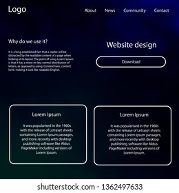 Dark BLUE vector web ui kit with nebula stars. Web ui kit with abstract gradient clouds in its header. This template you can use for landing pages.