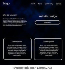 Dark BLUE vector web ui kit with nebula stars. Beautiful ui ux kit with colorful sky in its header. This sample is for your website.