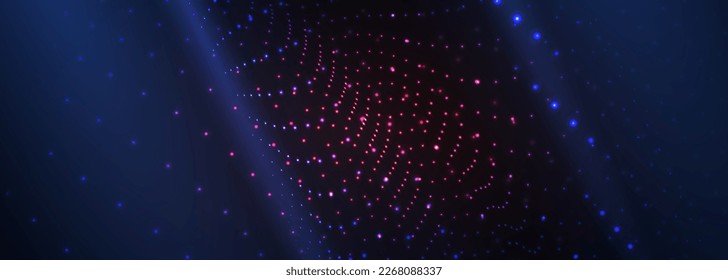 Fondo de tecnología abstracta de ancho vectorial azul oscuro con puntos de partículas rojas y azules. Ilustración del vector