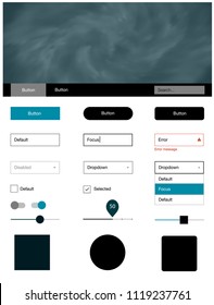 Dark BLUE vector wireframe kit with galaxy stars. Simple Material Design Kit with colorful clouds in header. Modern template for your landing page.