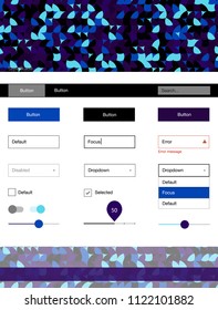 Dark BLUE vector wireframe kit with dots. Simple Material Design Kit with colorful dots in header. This sample is for your landing page.