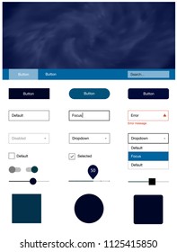 Dark BLUE vector wireframe kit with galaxy stars. Colorful ui/ux kit with header consisted of clouds & stars. This sample is for your landing page.