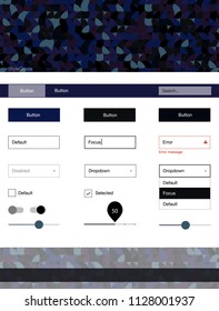 Dark BLUE vector wireframe kit with dots. Colorful ui/ux kit with header consisted of spheres. This sample is for your landing page.