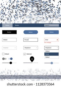 Dark BLUE vector wireframe kit with dots. Web ui kit with abstract gradient circles in its header. This sample is for your landing page.