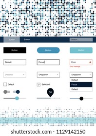 Dark BLUE vector wireframe kit with dots. Web ui kit with abstract gradient circles in its header. Modern template for your landing page.
