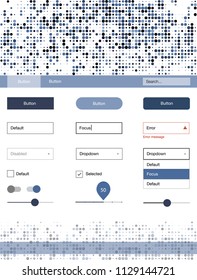 Dark BLUE vector wireframe kit with dots. Colorful ui/ux kit with header consisted of spheres. This sample is for your landing page.