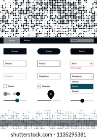 Dark BLUE vector wireframe kit with dots. Web ui kit with abstract gradient circles in its header. Beautiful layout for websites, landing pages.
