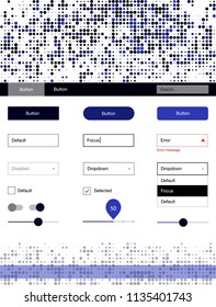Dark BLUE vector wireframe kit with dots. Beautiful ui ux kit with colorful dots in its header. This sample is for your website.