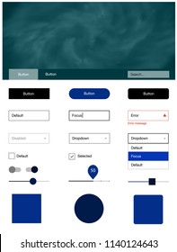 Dark BLUE vector wireframe kit with galaxy stars. Colorful Style guide with stars on abstract background. This template you can use for websites.