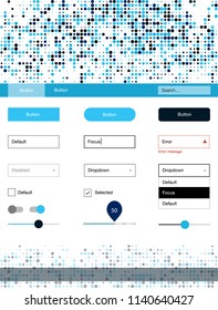 Dark BLUE vector wireframe kit with dots. Beautiful ui ux kit with colorful dots in its header. Modern template for your landing page.