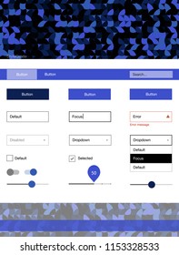 Dark BLUE vector wireframe kit with dots. Simple Material Design Kit with colorful dots in header. Beautiful layout for websites, landing pages.