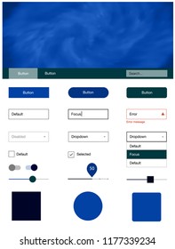 Dark BLUE vector wireframe kit with galaxy stars. Modern Style guide with colorful gradient sky in its header. This template you can use for websites.