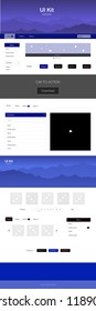 Dark BLUE vector wireframe kit with nature. Simple Material Design Kit with colorful mountains in header. Sample for your landing page of tourism.