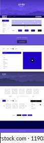 Dark BLUE vector wireframe kit with nature. Web ui kit with abstract gradient hills in its header. Simple colorful design for tourist websites.