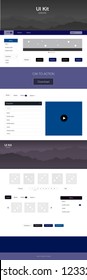 Dark BLUE vector wireframe kit with nature. Beautiful ui ux kit with colorful mountains in its header. Template for website of outdoor activities.