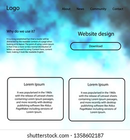 Dark BLUE vector wireframe kit with galaxy stars. Simple Material Design Kit with colorful clouds in header. This template you can use for landing pages.