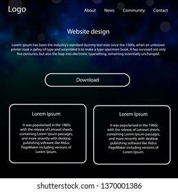 Dark BLUE vector wireframe kit with galaxy stars. Colorful ui/ux kit with header consisted of clouds & stars. Beautiful layout for websites, landing pages.