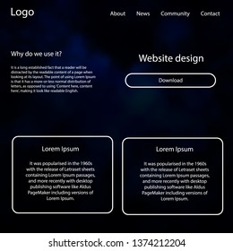 Dark BLUE vector wireframe kit with galaxy stars. Beautiful ui ux kit with colorful sky in its header. This sample is for your landing page.