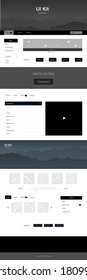 Dark BLUE Vector Wireframe Kit With Nature. Modern Style Guide With Colorful Gradient Mountains In Its Header. This Sample Is For Your Tourist Website.