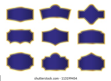 Dark Blue Vine Labels with Gold Frame