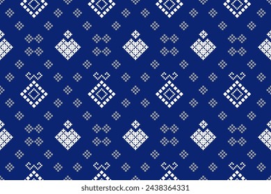 Dark blue vintage cross stitch traditional ethnic pattern. Elegance background abstract Aztec Indonesian Indian beautiful seamless pattern for fabric,cloth,dress,carpet,curtain,sarong,batik,wallpaper