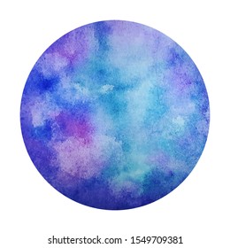 Dark blue and violet gradient watercolor background in circle. Vector traced Illustration