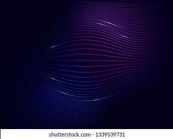 Dark blue violet neon abstract digital wave vector background with sparkles of electric current