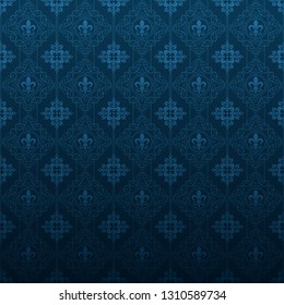 Dark blue wallpaper background pattern in vintage style for your design. Vector image.