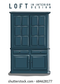 Dark blue wardrobe. Loft in interior design eps 10 illustration