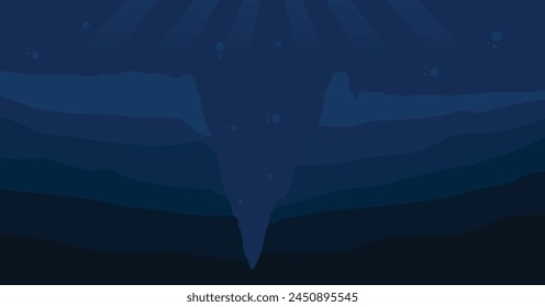 Dark blue water silhouette mariana trench underwater sea vector illustration