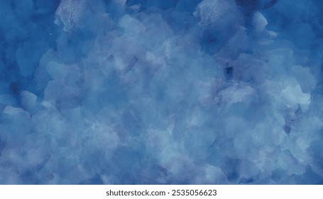  Dark blue watercolor grunge texture. Beautiful dark gradient hand drawn by brush grunge background. Blue sky with clouds.