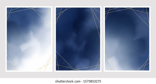 dark blue watercolor wash splash with golden frame 5x7 invitation card background template collection