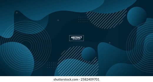 Dark blue wave background with simple circle shapes and patterns. Simple blue wave design. Modern geometric shapes concept. Vector eps10
