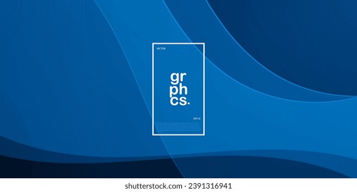 Dark blue wave geometric background. Blue elements with fluid gradient. Dynamic shapes composition with line pattern. Eps10 vector