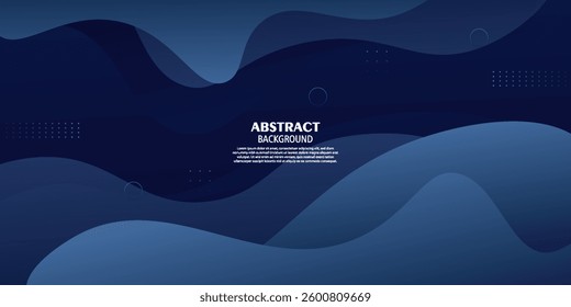 Dark blue wave geometric background. Blue elements with fluid gradient. Dynamic shape composition. Vector Eps10