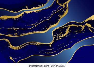 Dark Blue Waves and Swirls with Golden Layers Vector Artwork Texture.
