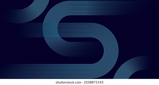  Dark Blue Waving circles lines Technology futuristic Background. Modern Navy Blue gradient with glowing lines shiny geometric diagonal shape