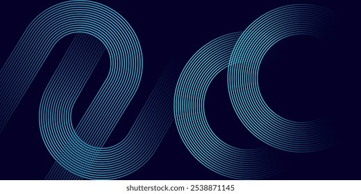  Dark Blue Waving circles lines Technology futuristic Background. Modern Navy Blue gradient with glowing lines shiny geometric diagonal shape