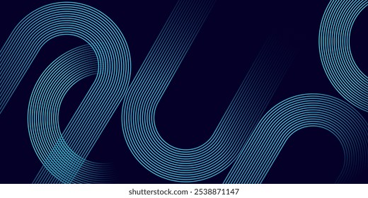  Dark Blue Waving circles lines Technology futuristic Background. Modern Navy Blue gradient with glowing lines shiny geometric diagonal shape