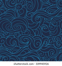 dark Blue waving curls marine, sea pattern, ocean. seamless pattern vector pattern. Texture for web, print, home decor, textile, wrapping paper,  wedding invitation background