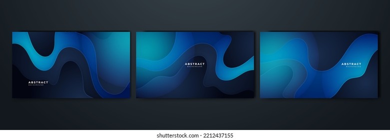 Dark blue wavy curve presentation background with modern corporate concept design. Vector illustration for banner, business card, poster, social media cover and much more
