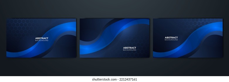 Dark blue wavy curve presentation background with modern corporate concept design. Vector illustration for banner, business card, poster, social media cover and much more