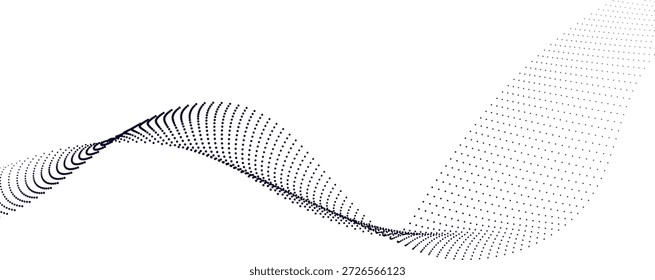 Línea ondulada azul oscuro compuesta de numerosos puntos Pequeños sobre un fondo blanco puro, creando una sensación de movimiento y flujo.
