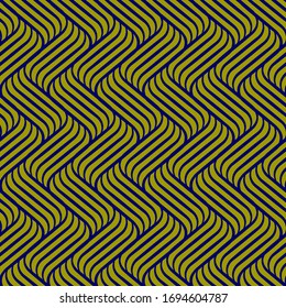 las franjas onduladas de color azul oscuro se agrupan y se organizan en un orden específico sobre un fondo amarillo-verde oscuro. Hermoso patrón impecable. vectorial
