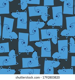 Dark Blue with whimsical dog seamless pattern background design.
