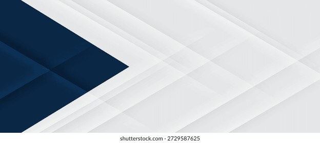 Fundo abstrato azul escuro e branco. Bandeira larga abstrata moderna branca e azul com formas geométricas. ilustração vetorial. eps 10