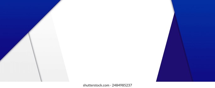 Dark blue and white abstract modern wide banner with geometric shapes. Vector illustration abstract background.